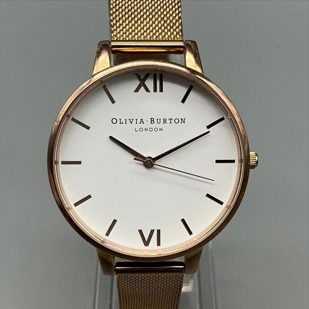 OLIVIA BURTON Rose Gold Mesh Bracelet Watch with White Dial